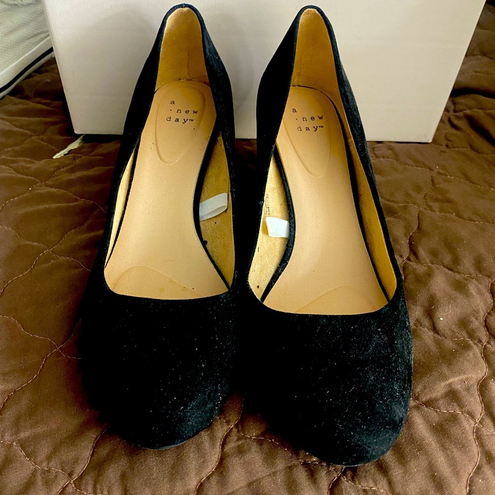 A New Day Black Velvet Wedged Heel